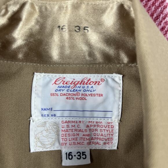 VTG Creighton Shirt Men 16x35 Beige Polyester Wool Blend USMC Marines Movie Prop - Picture 2 of 8
